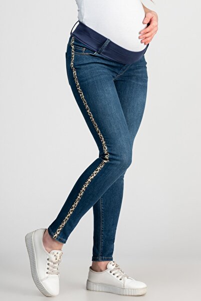 BUSA Жіночі штани для вагітних з підтримкою живота вузькі джинси сині