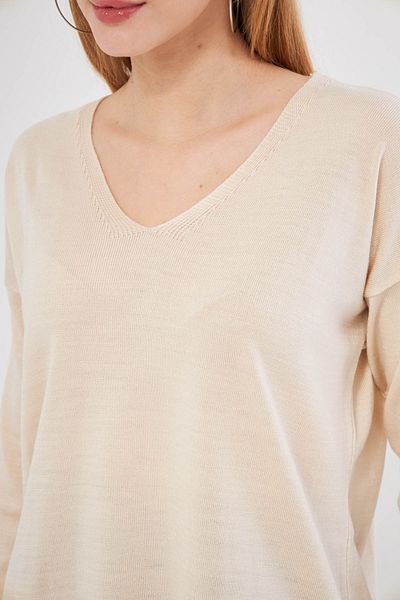 armonika Női bézs V-nyakú elöl rövid hátsó hosszú kötöttáru pulóver ARM-22Y012013