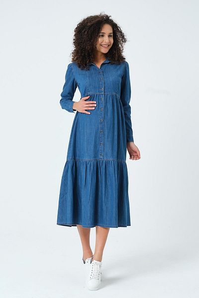 BUSA Rochie albastră din denim midi - gravidă cu nasturi în față