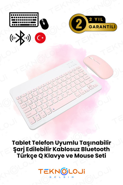 Teknoloji Gelsin Kablosuz Klavye Mouse Seti Bluetooth Şarj Edilebilir Slim Bütün Tablet Telefon Smart TV ile Uyumlu