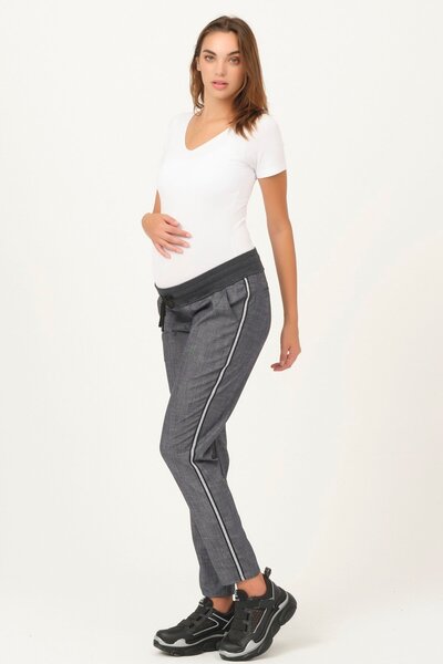 BUSA Hamile Yanları Şeritli Gabardın Pantalon Gri