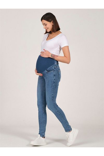 BUSA Maternity Back Belt Stretchy Abdominal Band Skinny Jeans Blue