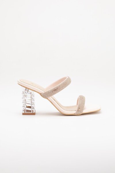 Dilimler Ayakkabı Transparent Heeled Row Stoned Rose Women's Evening Dress Slippers Shoes
