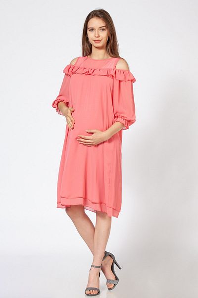BUSA Maternity Ruffle Dress Salmon