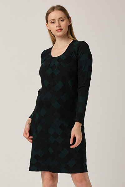 BUSA Hamile Desenli Arkadan Bağcıklı Mini Elbise Yeşil