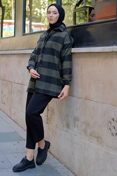 hafsamina Κλασικό πουκάμισο ξυλοκόπο Χακί HM2272