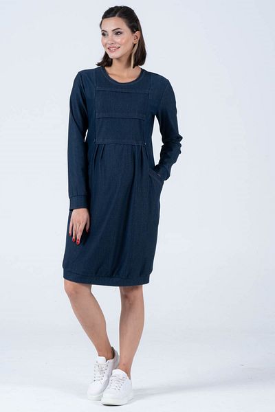 BUSA Rochie de denim tricotată cu buzunar lateral pentru gravidă care alăptează, albastră
