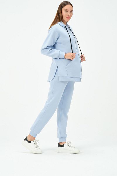 BUSA Pregnant Thermal Zippered Hooded Tracksuit Set Blue