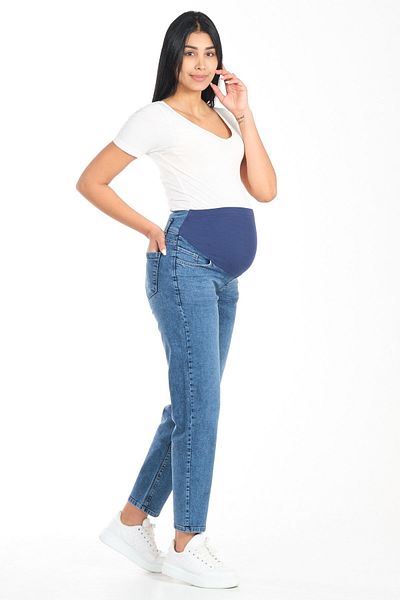 BUSA Blugi de maternitate Mom Fit - elastici și cu centură