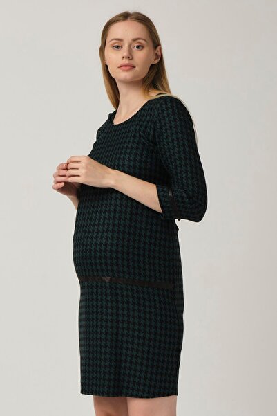 BUSA Hamile Desenli Bağcıklı Mini Elbise Yeşil