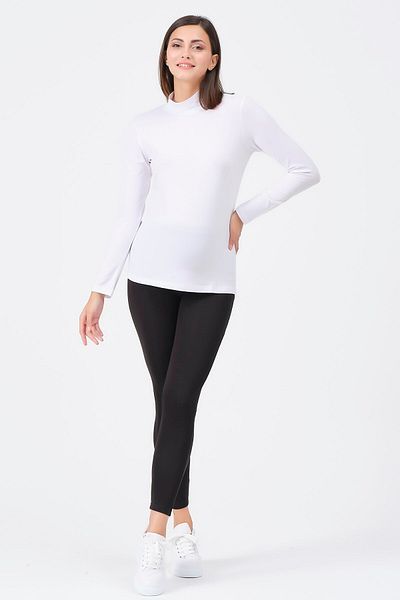 BUSA Maternitate Mânecă Lungă Turtleneck Body Alb