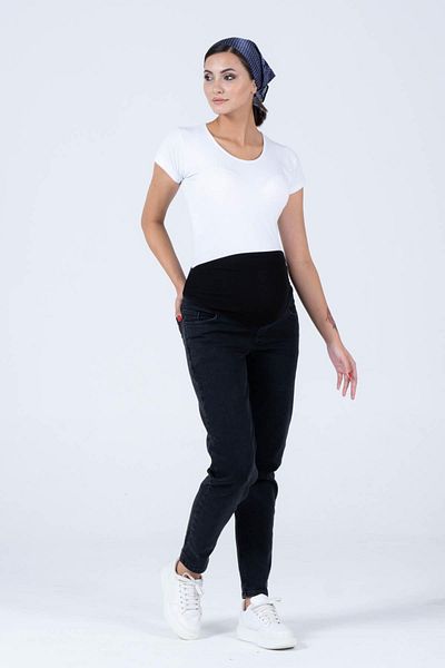 BUSA Pregnant Flexible Abdominal Banded Waist Adjustable Plus Size Mom Fit Jeans Black