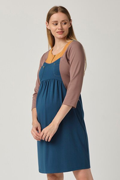 BUSA Casual φόρεμα εγκυμοσύνης με φερμουάρ γιακά τιρκουάζ