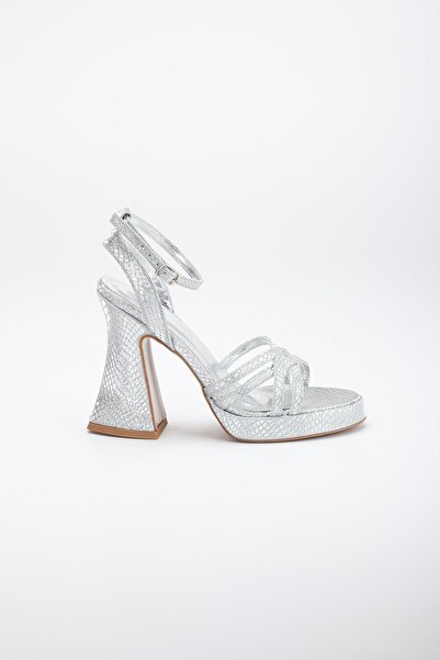 Dilimler Ayakkabı Material strălucitor tip fagure cu benzi încrucișate argintiu femei cu platformă cu toc rochie de seară sandale pantofi