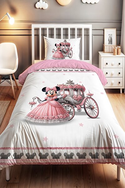 EVPANYA Faytonlu Minnie Desenli Tek Kişilik Bebek Çocuk Nevresim Seti