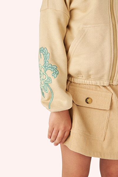 Panço Girl's Zippered Beige Sweatshirt