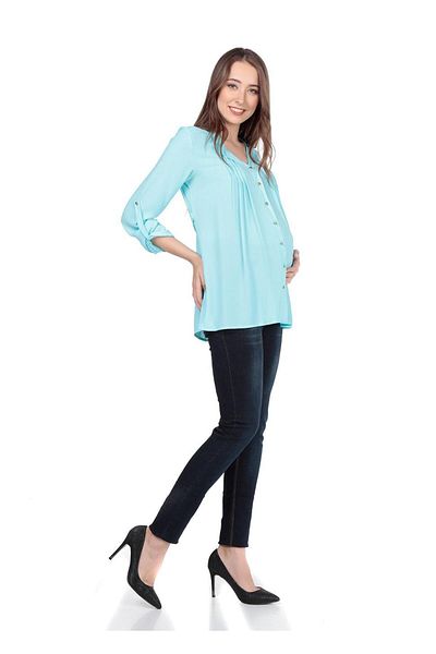 BUSA Blue Wavy Maternity Shirt - Sleeve Folded Top Model