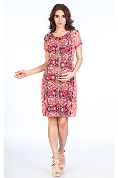 BUSA Rochie cu mânecă scurtă cu model de maternitate roz