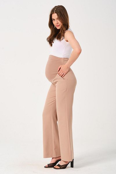 BUSA Maternity Flexible Abdomen Banded Adjustable Waist Loose Leg Gabardine Pants Mink