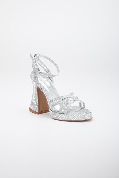 Dilimler Ayakkabı Material strălucitor tip fagure cu benzi încrucișate argintiu femei cu platformă cu toc rochie de seară sandale pantofi