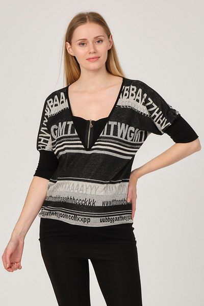 BUSA Gray Patterned Zippered Maternity Tunic