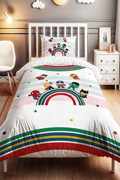 EVPANYA Gökkuşağındaki Minik Kahramanlar Desenli Tek Kişilik Bebek Çocuk Nevr...