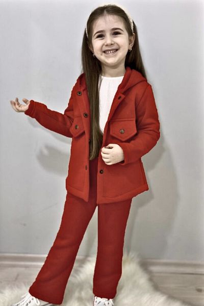 ELAFOR Girl's Tracksuit Set with Fleece Inside 3 Thread Ribbon Thick Winter Wide Leg Pants and Jacket