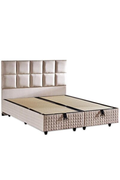 Niron Yatak Star Baza ve Başlık Seti Tek Kişilik Krem Keten Kumaşlı Lüks Baza...