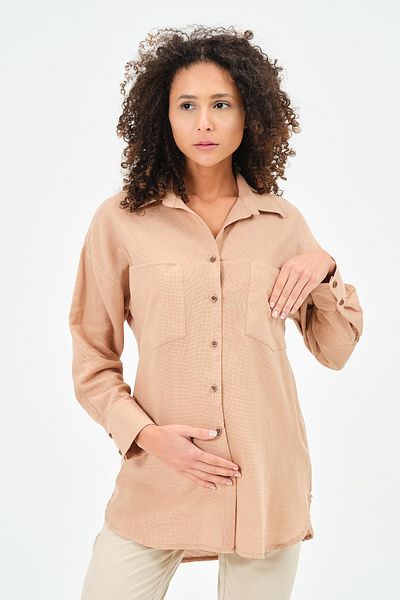 BUSA Maternity Front Pocket Linen Shirt Brown