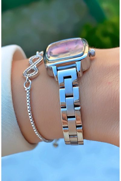 Reward Brand Silver Color Small Case Steel Cord Women's Wristwatch - with Bracelet Gift