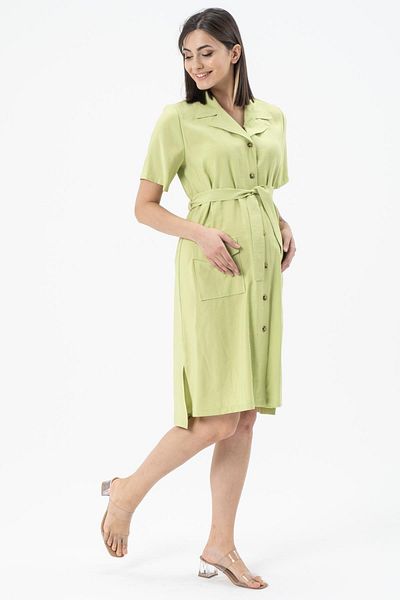 BUSA Rochie de maternitate cu mânecă scurtă, cu buzunare în față, verde fistic