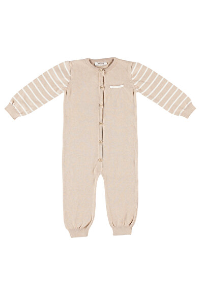 Panço Unisex Bebek Triko Düğmeli Bej Tulum