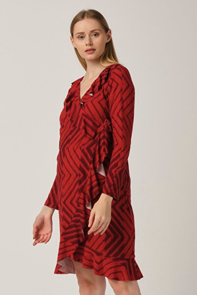 BUSA Pregnant Casual Dress Zigzag Patterned Red