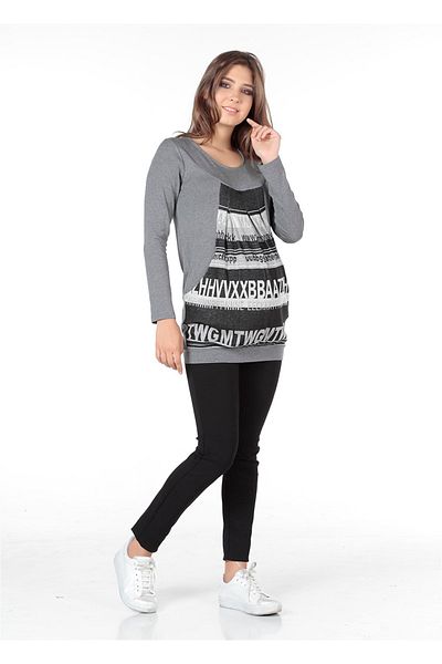 BUSA Gray Knitted Panel Maternity Tunic - Plain Fabric