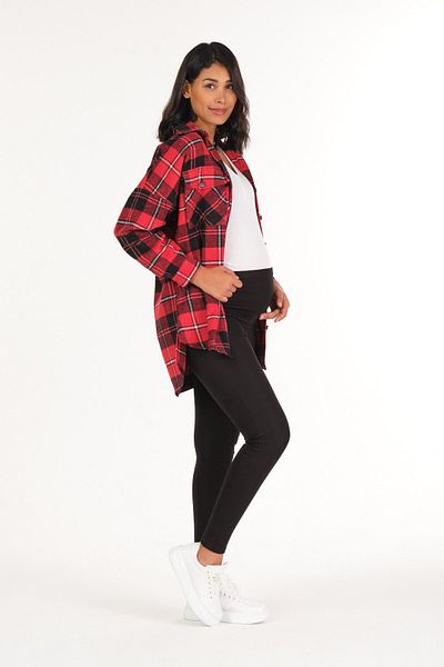 BUSA Pregnant Plaid Lumberjack Shirt with Front Pockets Red