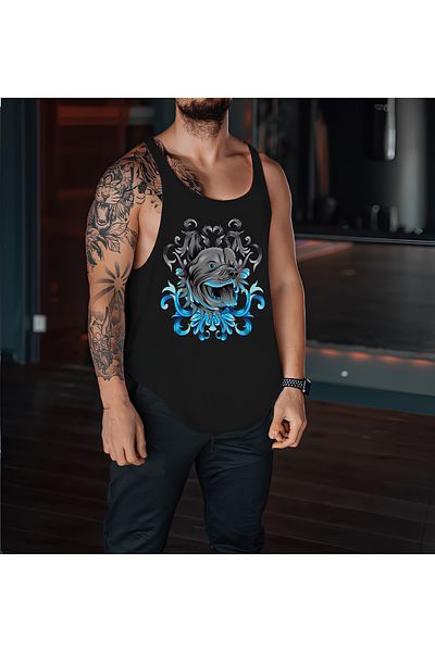 CDA Pitbull Blue Gym Tank Top - Black Sports Tank Top
