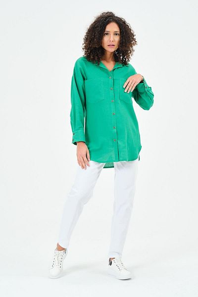 BUSA Maternity Front Pocket Linen Shirt Green