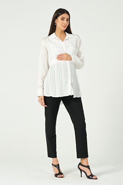 BUSA White Maternity Shirt - Front Pocket