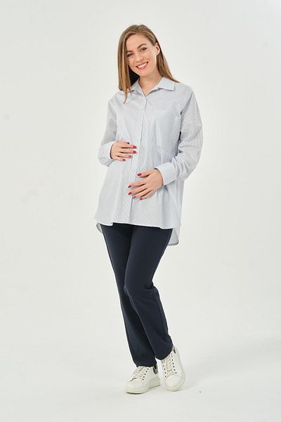 BUSA Pregnant Front Pocket Striped Classic Shirt White