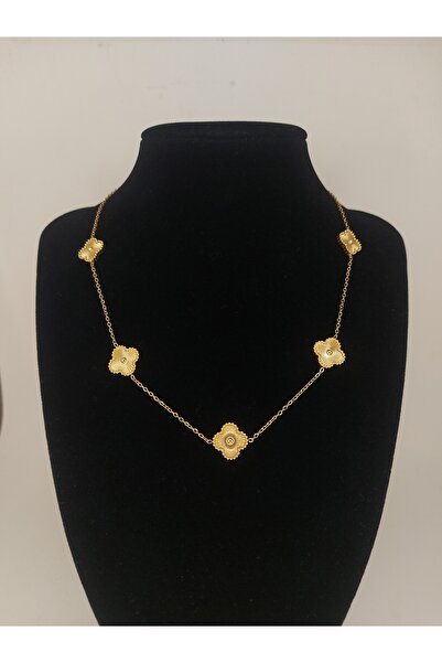 Romea Çift Taraflı Altın Rengi Yonca Kolye