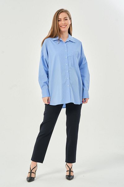 BUSA Pregnant Front Pocket Striped Classic Shirt Blue