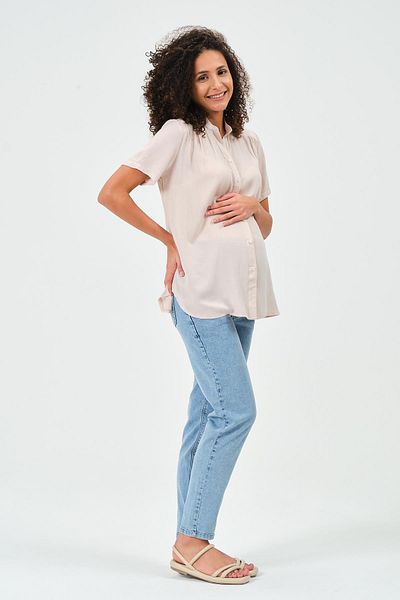 BUSA Maternity Linen Short Sleeve Shirt Beige