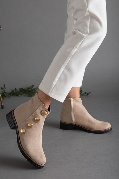 Dilimler Ayakkabı Suede Stitched Trock Beige Women's Boots