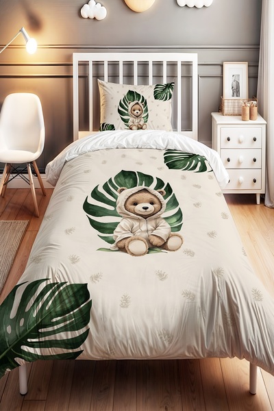 EVPANYA طقم غطاء لحاف للأطفال الرضع بتصميم ورقة خضراء على شكل دب
