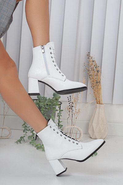 Dilimler Ayakkabı Skin White Women's Big Small Size Heeled Boots