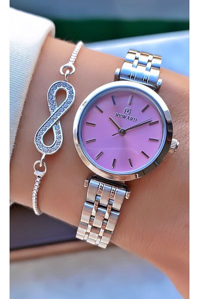 Reward Brand Silver Color Small Case Steel Cord Women's Wristwatch - with Bracelet Gift