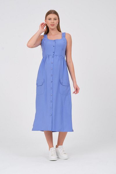 BUSA Rochie midi violet - bretele de maternitate cu nasturi în față și buzunare