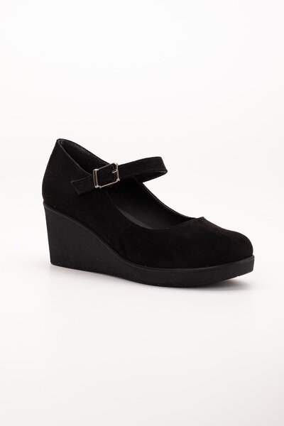 Dilimler Ayakkabı Black suede Women's shoes - with Helmet and Wedge sole