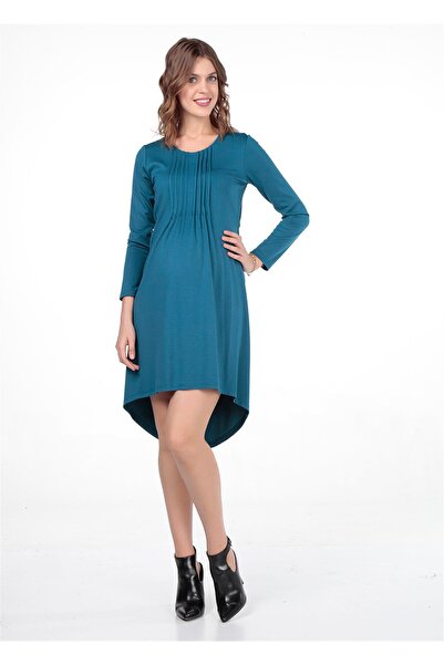 BUSA Večernja haljina za trudnice sa harmonika ovratnikom tirkizne boje