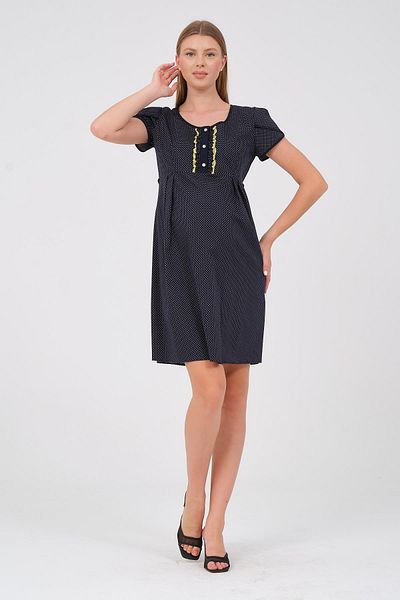 BUSA Rochie galbenă mini cu buline - maternitate, mânecă scurtă și gât rotund